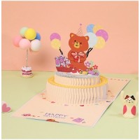 handmade 3D pop up card Happy Birthday Teddy Bear Cake balloon gift